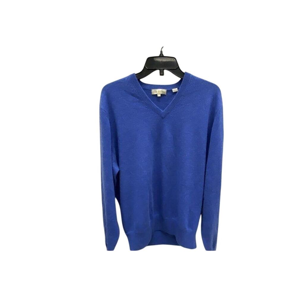 Peter Millar Mens Medium 100% Cashmere Blue V-Neck Pullover Sweater